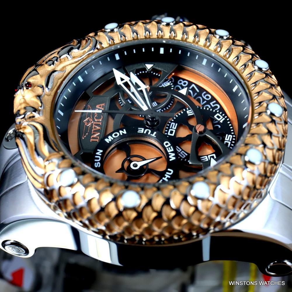 Invicta Venom Subaqua Dragon Scale Steel Gold Tone Chrono graph 52mm Watch New