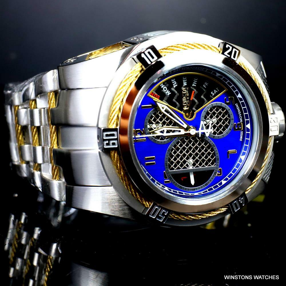 Invicta Bolt Zeus Tria Twisted Metal Steel 3 Swiss Dials Blue 52mm Watch New