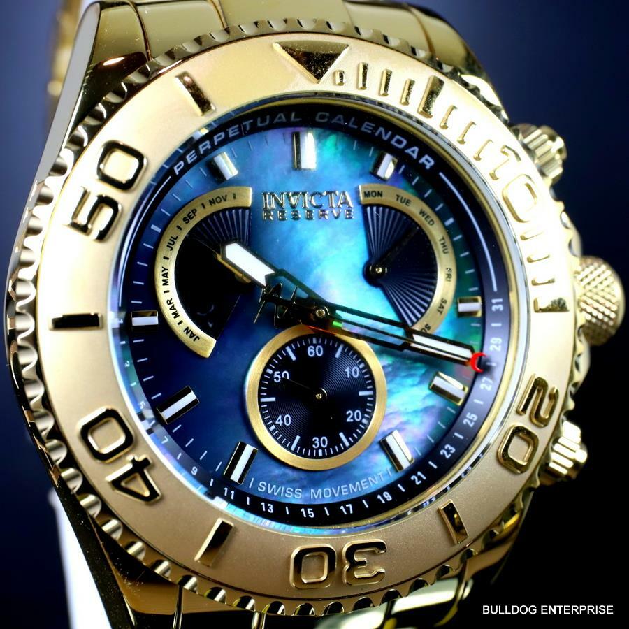 Invicta Reserve Pro Diver Swiss Mvt Black MOP Gold Plated Steel 47mm New Watch