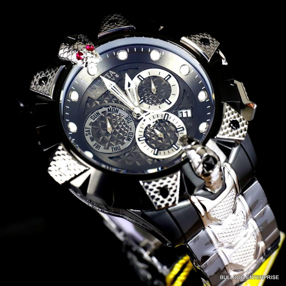 Invicta Reserve Venom Viper Swiss Mvt Silver Tone Steel Black 52mm Watch New