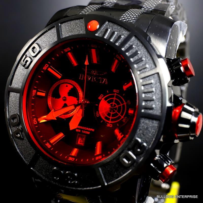 Invicta Coalition Forces Sonar Radar Black Stainless Steel Red 58mm Chrono New