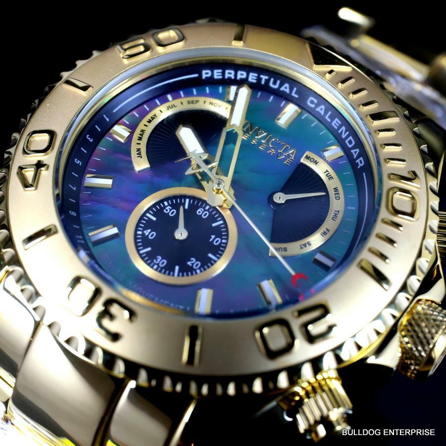 Invicta Reserve Pro Diver Swiss Mvt Black MOP Gold Plated Steel 47mm New Watch