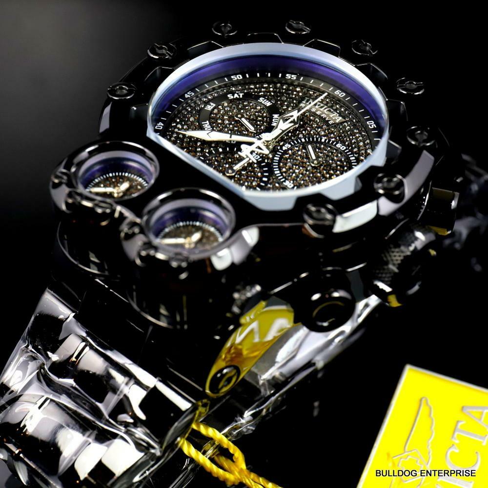 Invicta Bolt Magnum Tria 2.5 CTW Black Diamond Steel Swiss Chrono 52mm Watch New