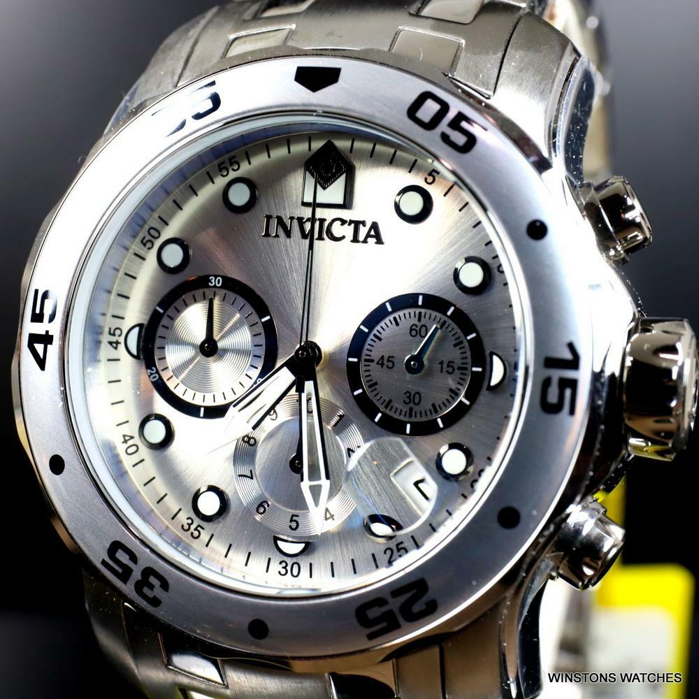 Invicta Pro Diver Scuba Silver-Tone Stainless Steel Chronograph 48mm Watch New