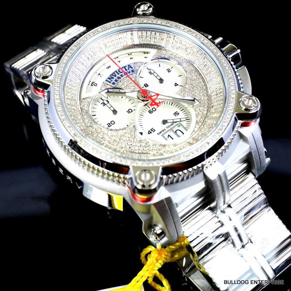 Invicta Reserve Sea Hunter Warrior 2.25 CTW Diamond 56mm Swiss Steel Watch New