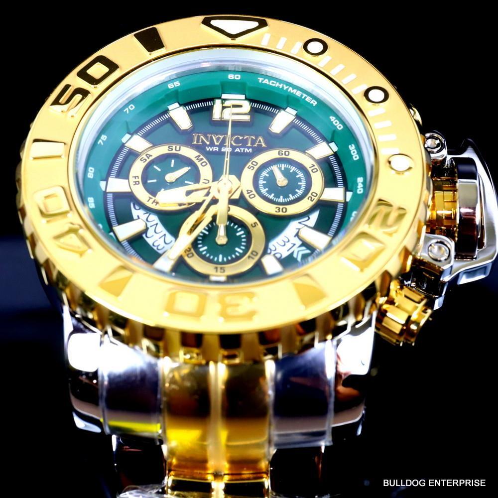 Men's Invicta Sea Hunter Gen II Green 2 Tone Gold Plated 70mm Swiss Watch New