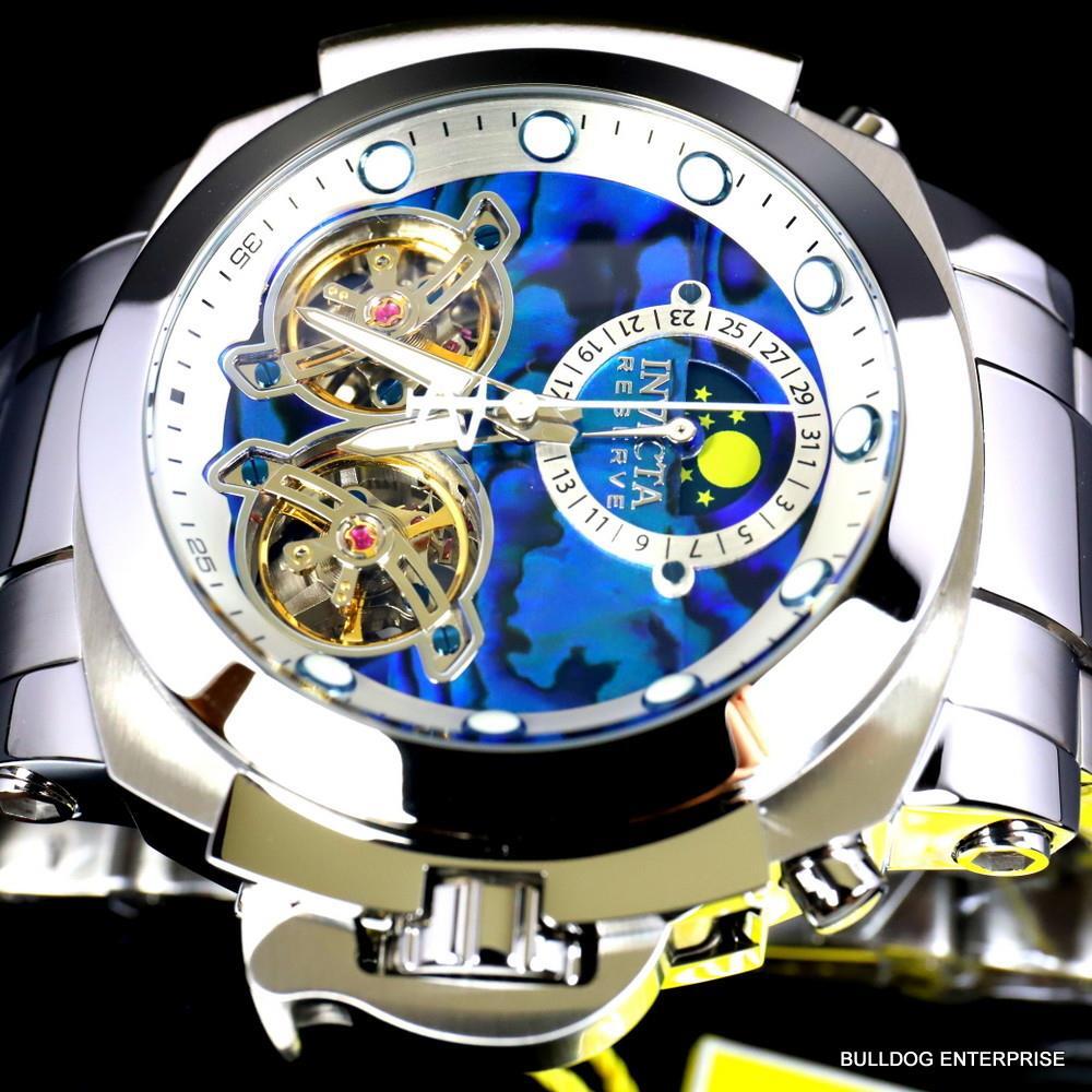 Invicta Man of War Double Open Heart Automatic Moon Blue Abalone Watch New