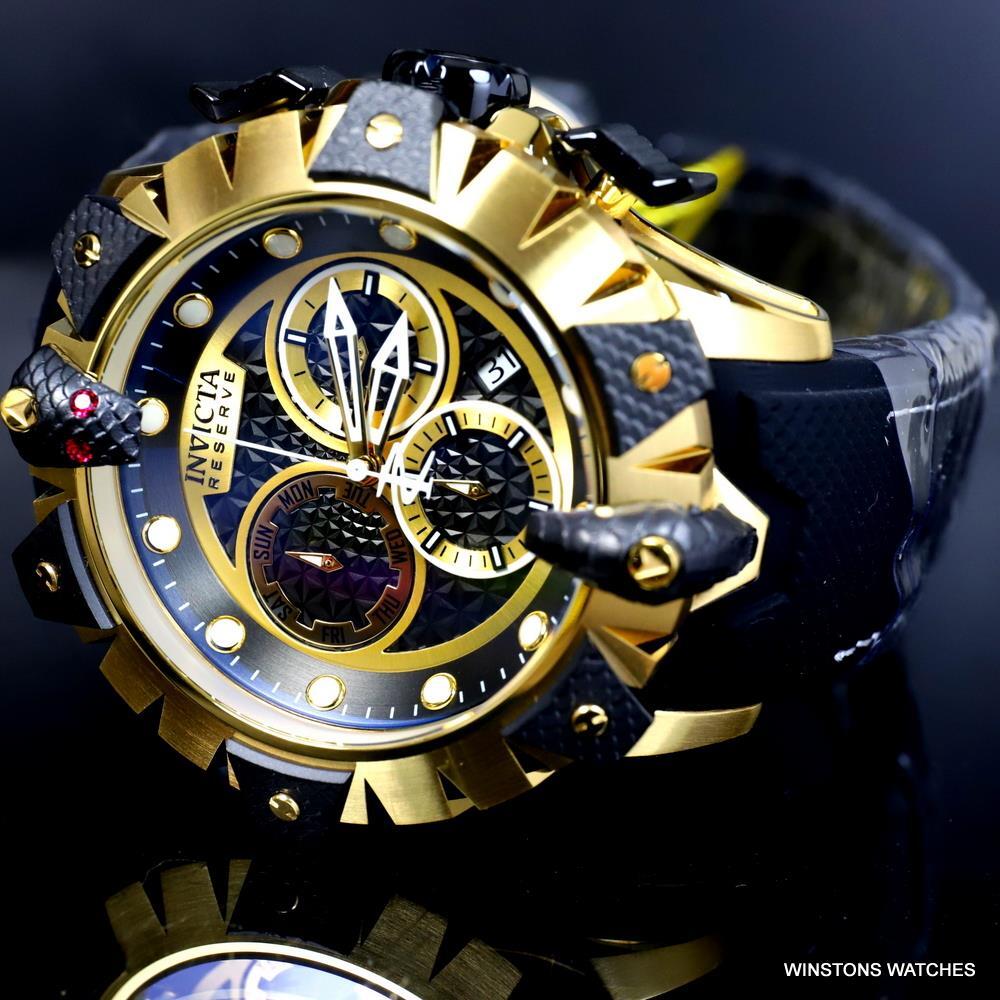 Invicta Reserve Venom Viper Swiss Mvt Chrono Gold Plated 52mm Black Watch New