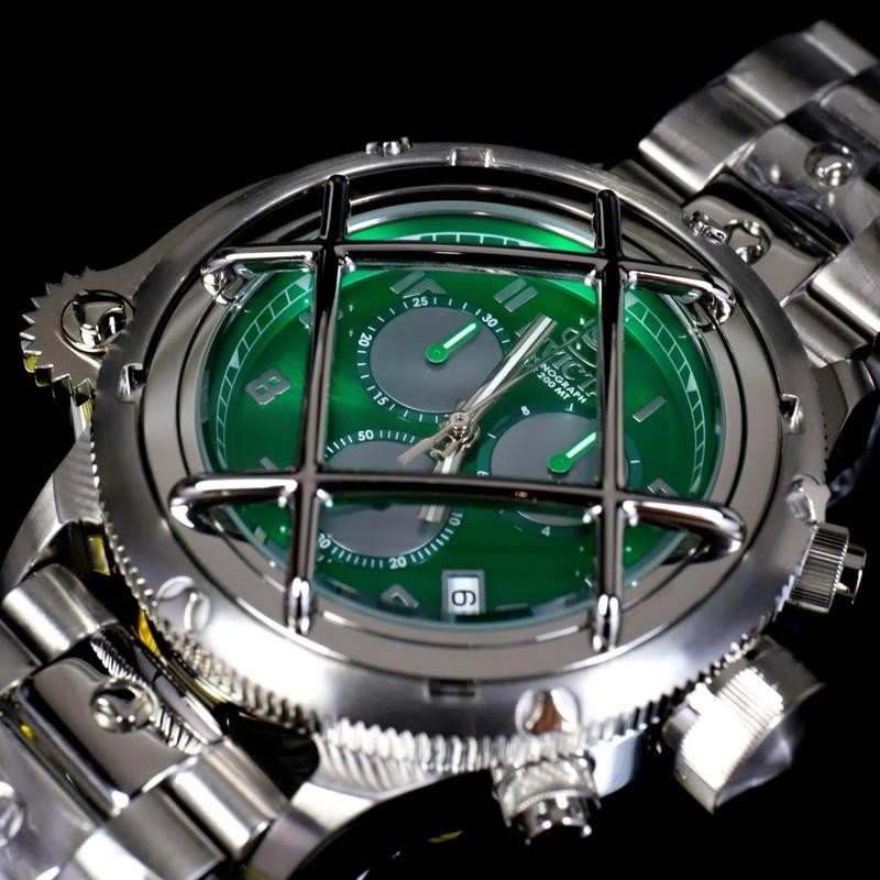 Invicta Russian Diver Nautilus Caged Swiss Mvt Steel Green 52mm Chrono Watch New