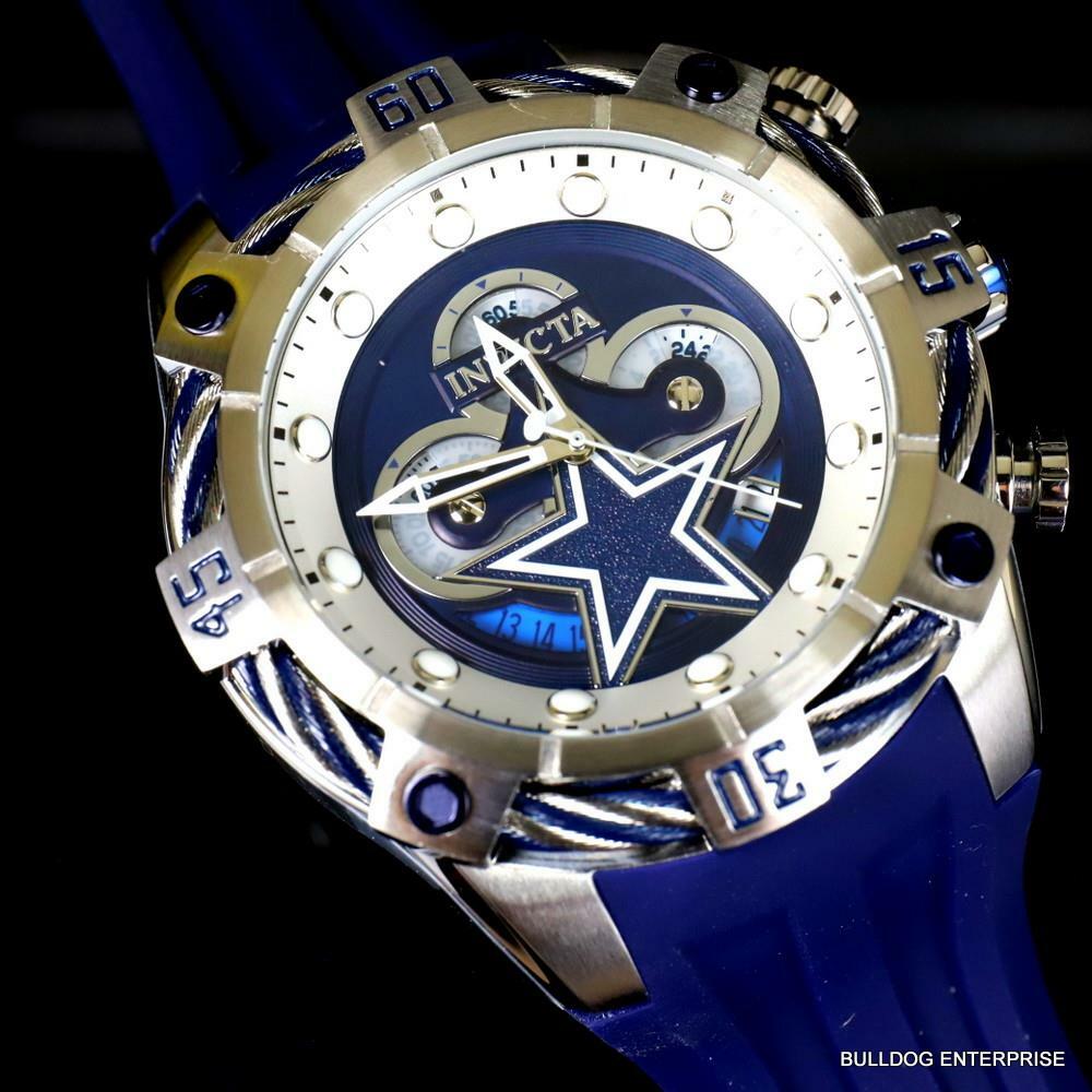 Invicta NFL Dallas Cowbys Bolt Blue Chronograph Silicone Watch 52mm New
