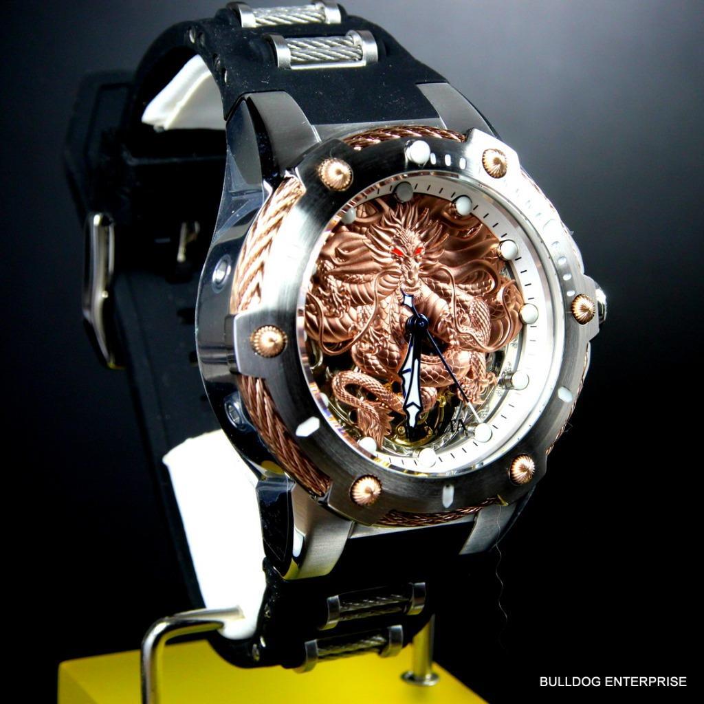 Men's Invicta Bolt Dragon Rose Gold Tone Mechanical Silicone 52mm Watch New