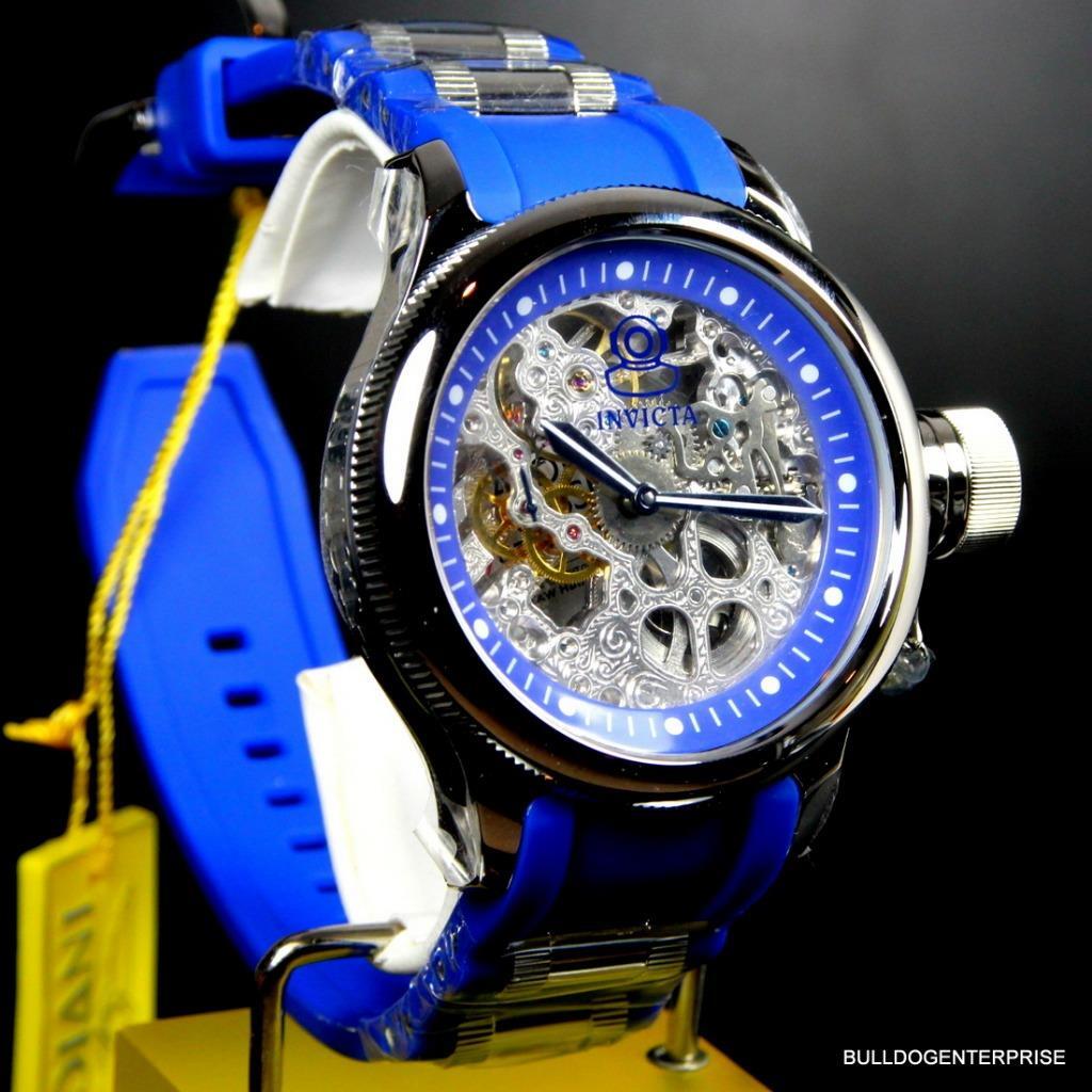 Invicta Russian Diver Skeleton Exhibition Blue 52mm Mechanical Rubber Watch New