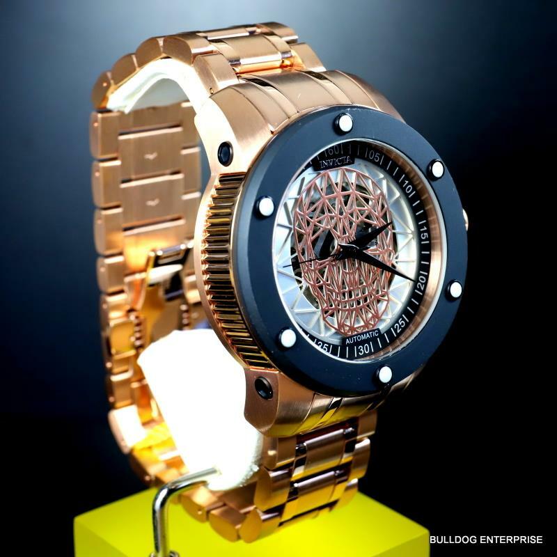 Invicta Speedway Skull Sketonized Rose Gold Tone Steel Automatic 51mm New