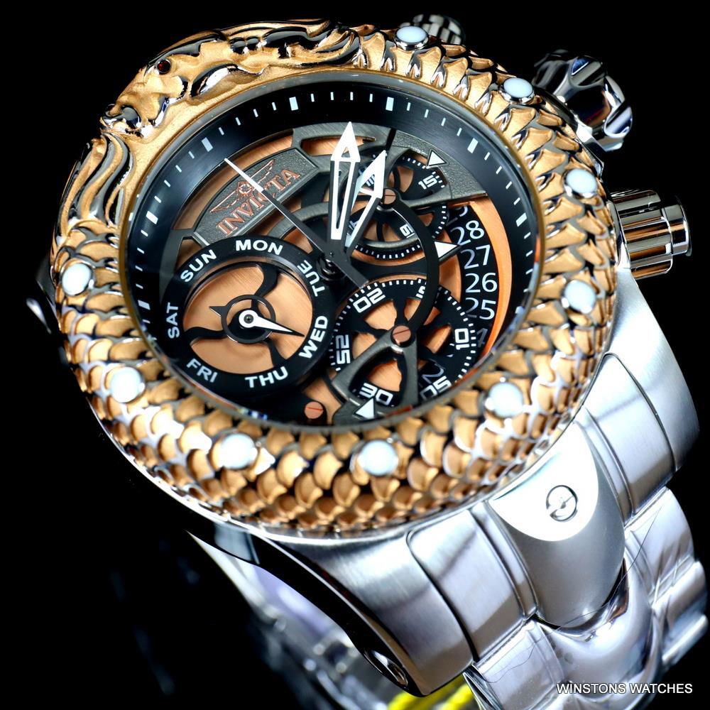 Invicta Venom Subaqua Dragon Scale Steel Gold Tone Chrono graph 52mm Watch New