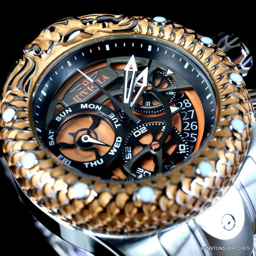 Invicta Venom Subaqua Dragon Scale Steel Gold Tone Chrono graph 52mm Watch New