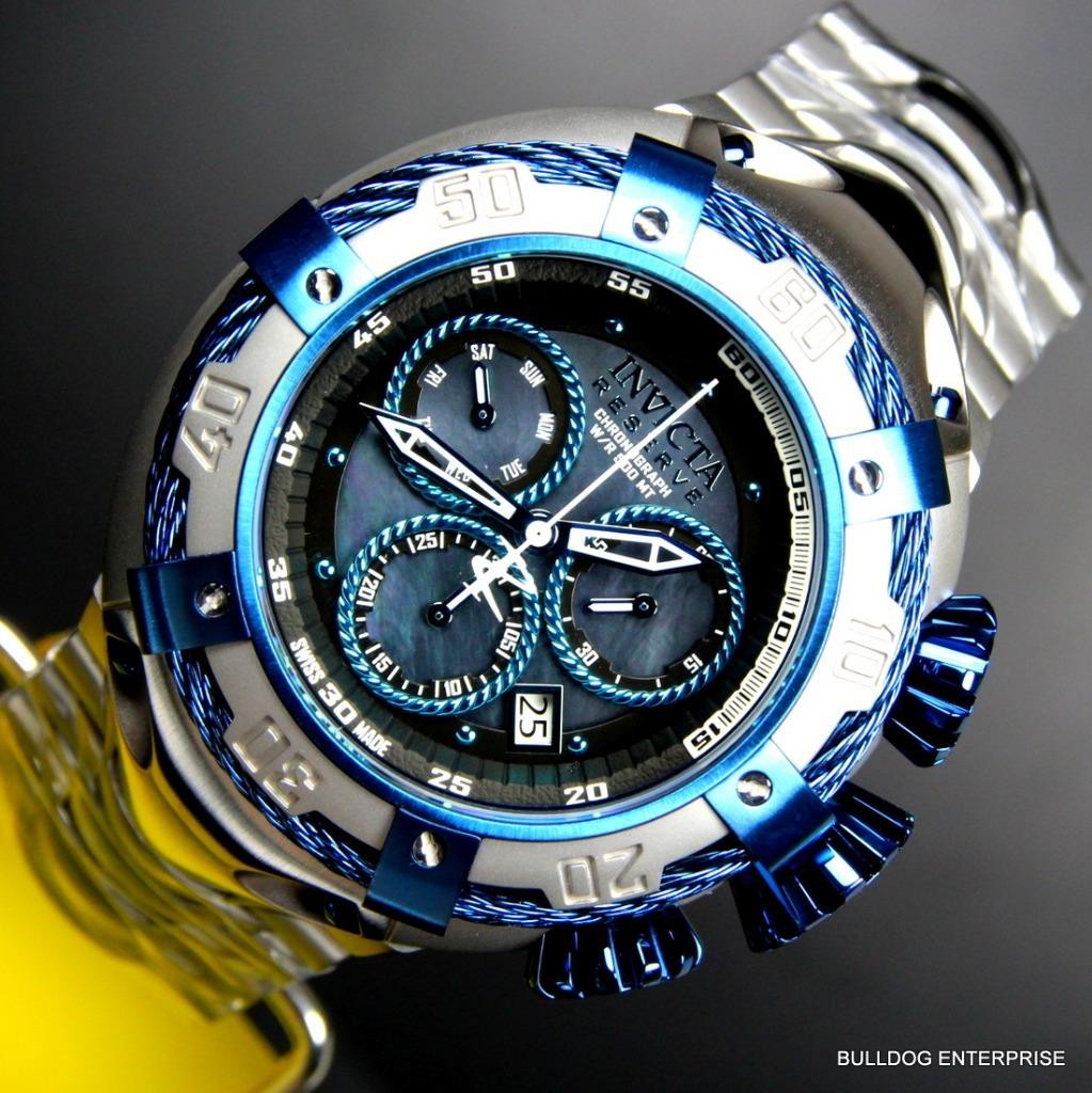 Invicta Reserve Thunderbolt Black MOP Swiss Chronograph Blue Silver Watch New