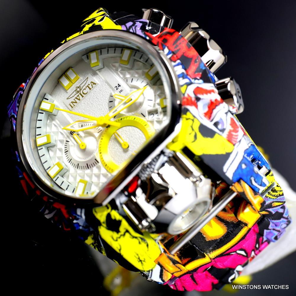 Invicta Reserve Bolt Zeus Magnum Graffiti Steel Yellow Swiss Mvt Watch 52mm New