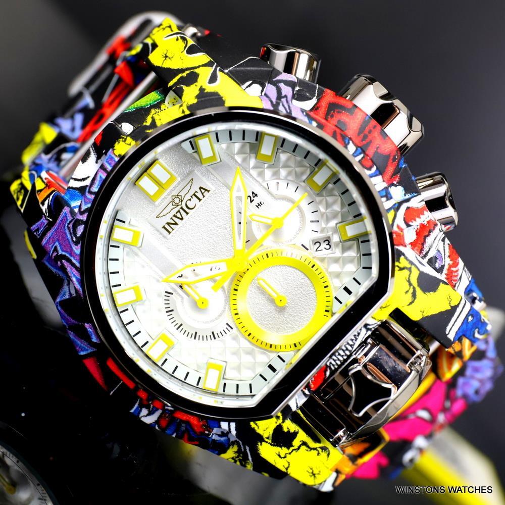 Invicta Reserve Bolt Zeus Magnum Graffiti Steel Yellow Swiss Mvt Watch 52mm New