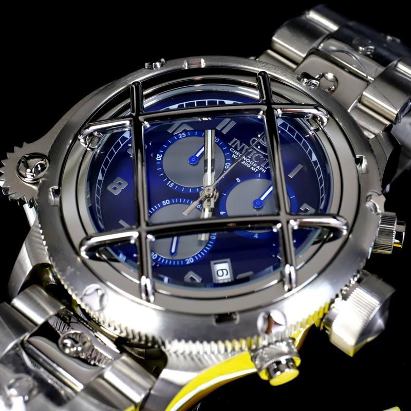 Invicta Russian Diver Nautilus Caged Swiss Mvt Steel Blue 52mm Chrono Watch New