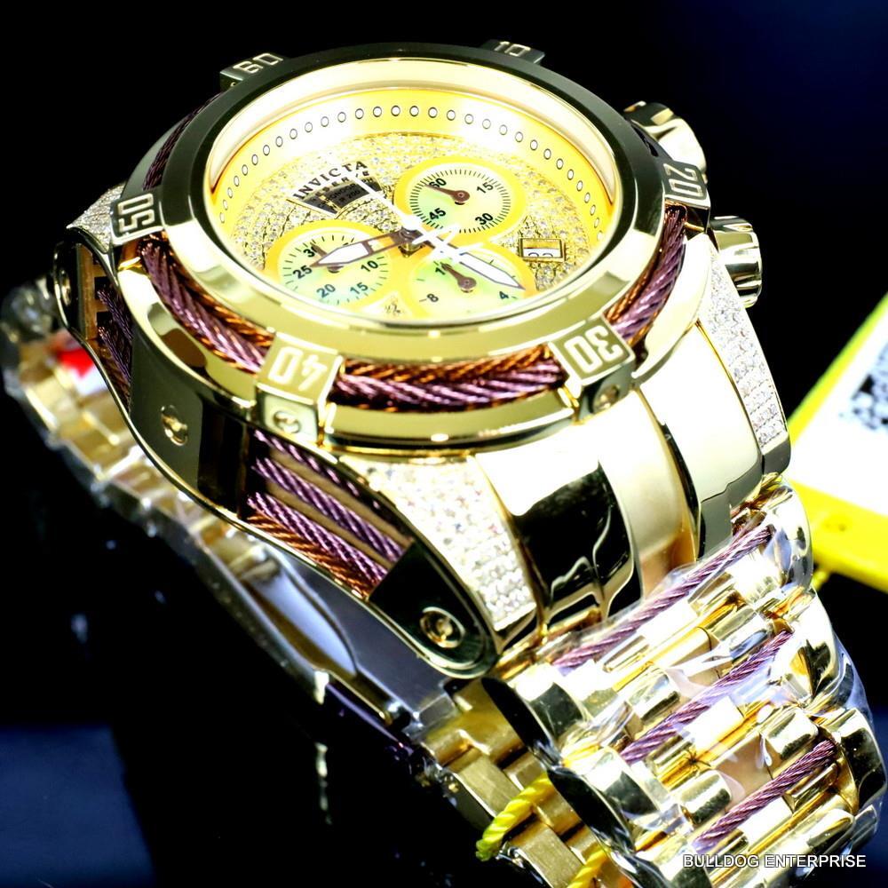 Invicta Reserve Bolt Zeus 1.31 CTW Diamond Gold Plated Steel Swiss Mvt Watch New