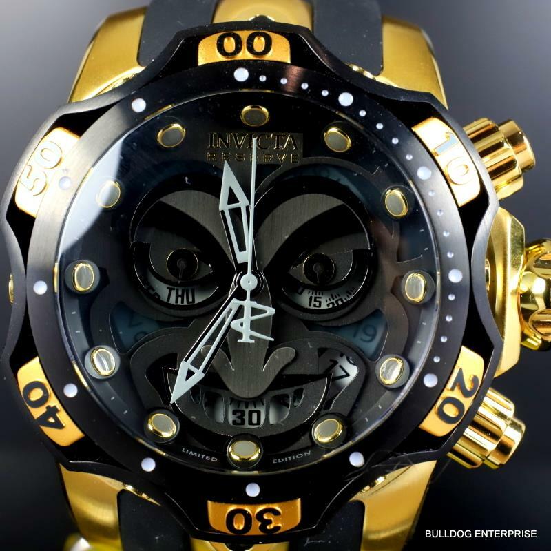 Invicta Reserve Venom DC Comics Joker Gold Plated Black 52mm Swiss Mvt Watch New