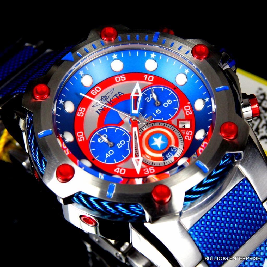 Invicta Marvel Captain America Bolt 51mm Steel Limited Ed Chronograph Watch New