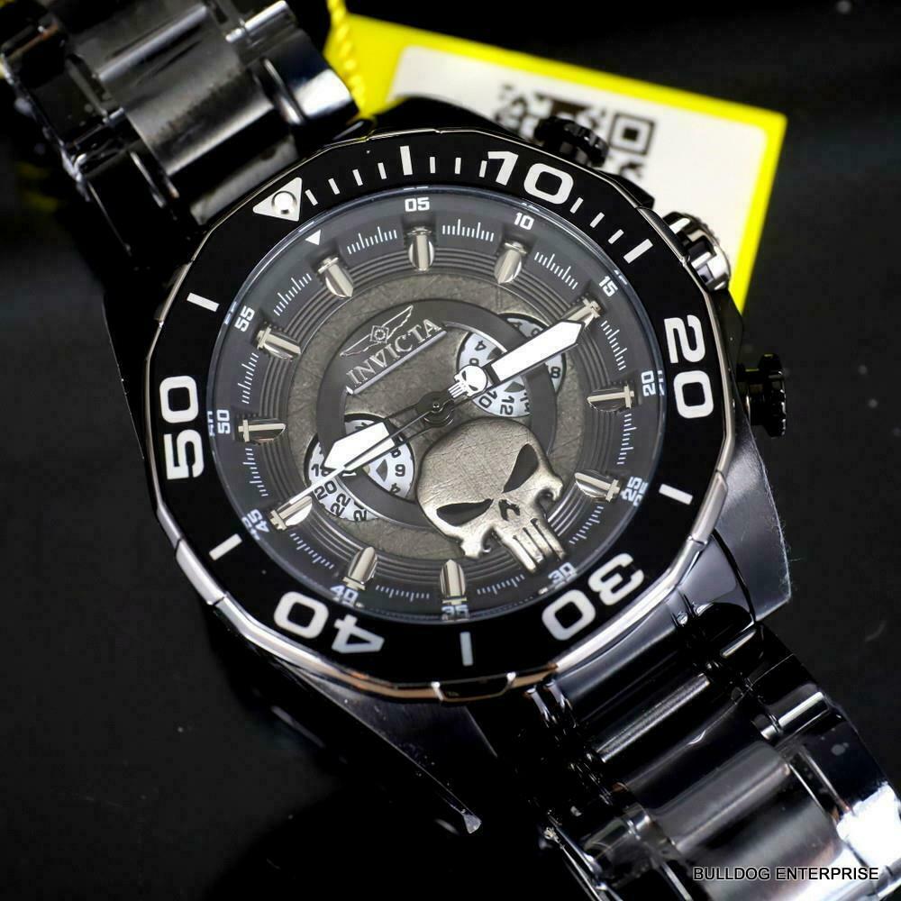 Invicta Marvel Punisher Chronograph Limited Black Stainless Steel 48mm Watch New