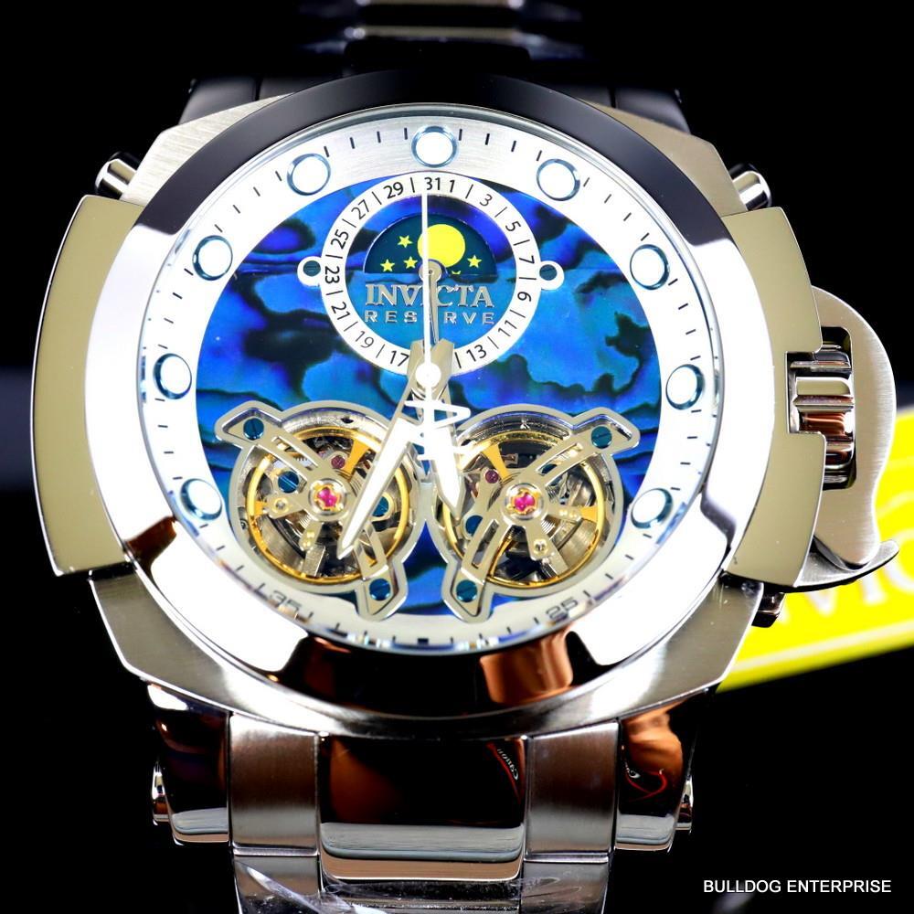 Invicta Man of War Double Open Heart Automatic Moon Blue Abalone Watch New