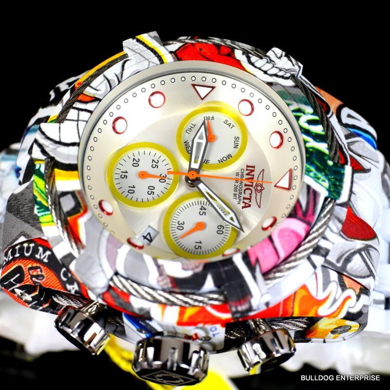 Invicta Bolt Zeus Hydroplated Bracelet Graffiti White Chronograph 52mm Watch New