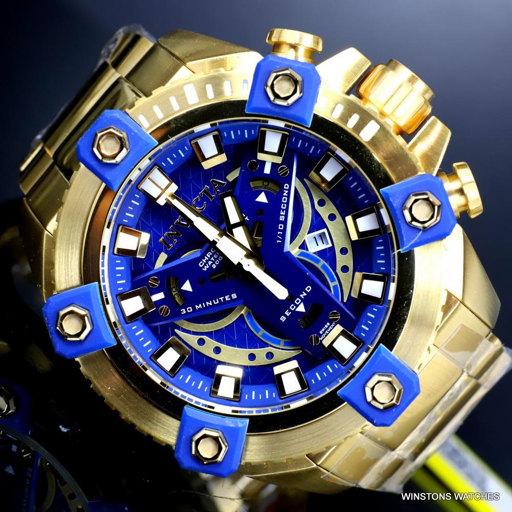 Invicta Coalition Grand Octane 63mm Gold Plated Steel Swiss Mvt Blue Watch New