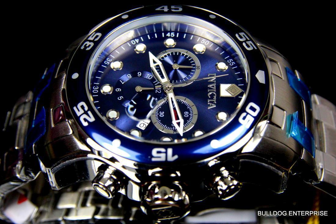 Invicta Pro Diver Scuba Blue Silver Tone Steel Band Chronograph 48mm Watch New