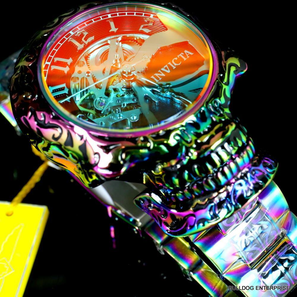 Invicta Artist Skull Automatic Skeletonized Iridescent Steel 50mm Watch New
