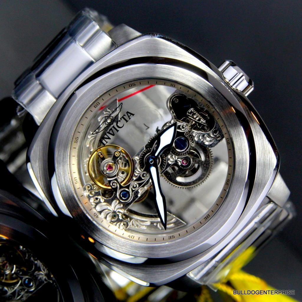 Invicta Aviator Ghost Bridge Mechanical Skeleton Silver Steel 48mm Watch New