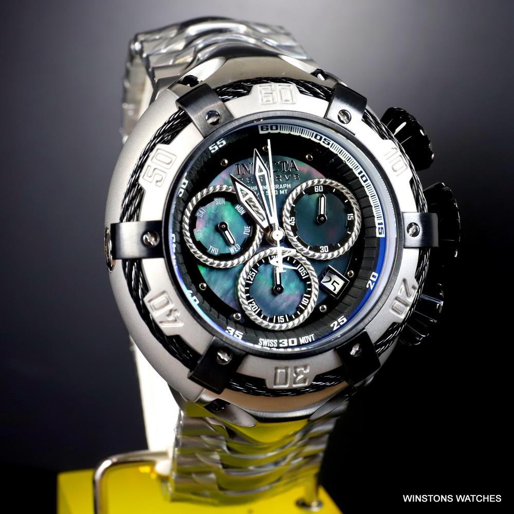 Invicta Reserve Thunderbolt Black MOP Chronograph Steel 56mm Swiss Mvt Watch New