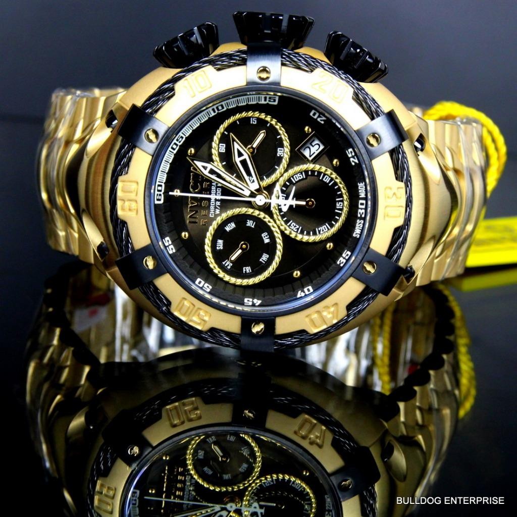 Invicta Reserve Thunderbolt 56mm 18kt Gold Plated Black Chronograph Watch New
