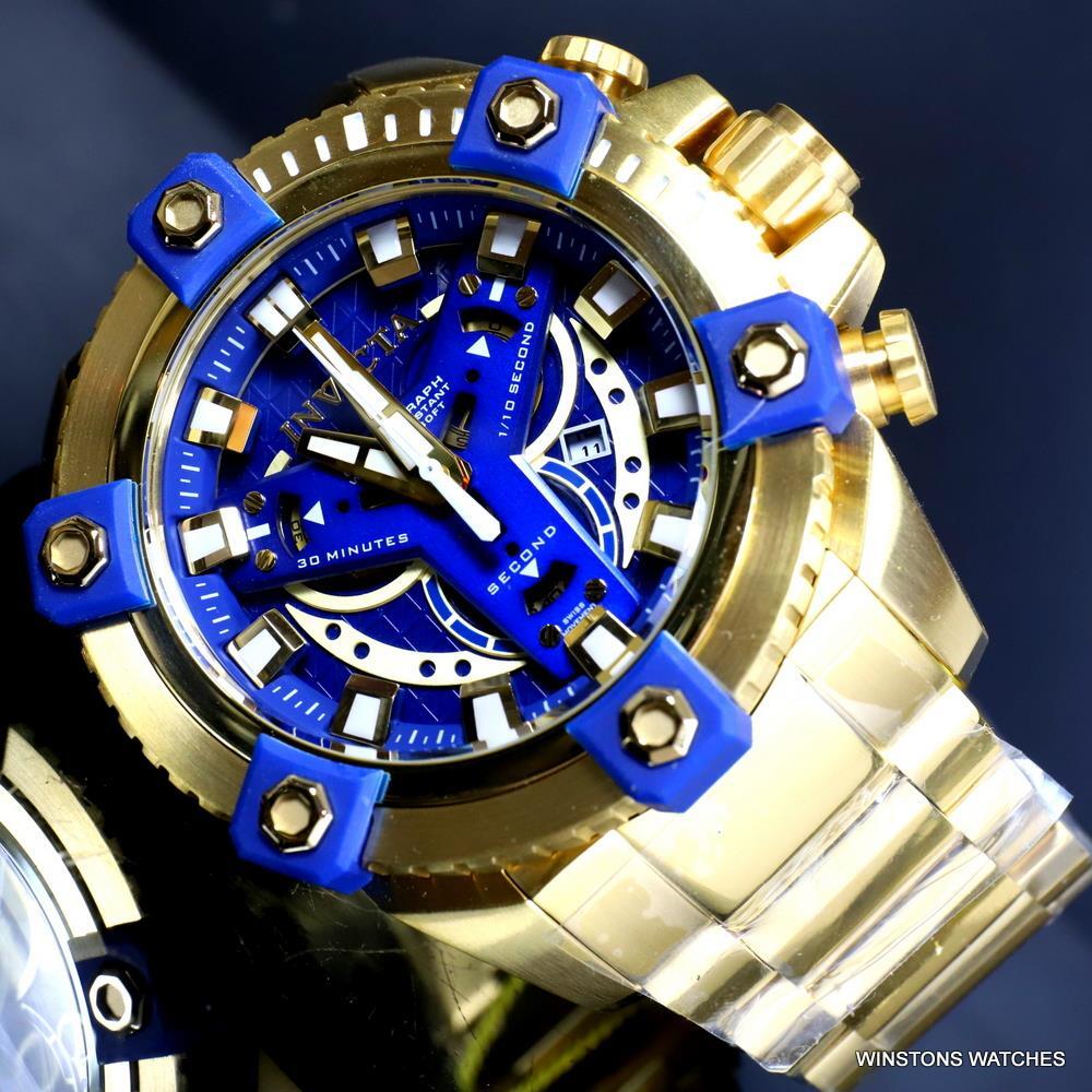 Invicta Coalition Grand Octane 63mm Gold Plated Steel Swiss Mvt Blue Watch New