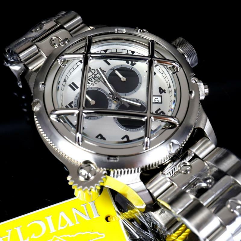 Invicta Russian Diver Nautilus Cage Swiss Mvt Steel Silver 52mm Chrono Watch New
