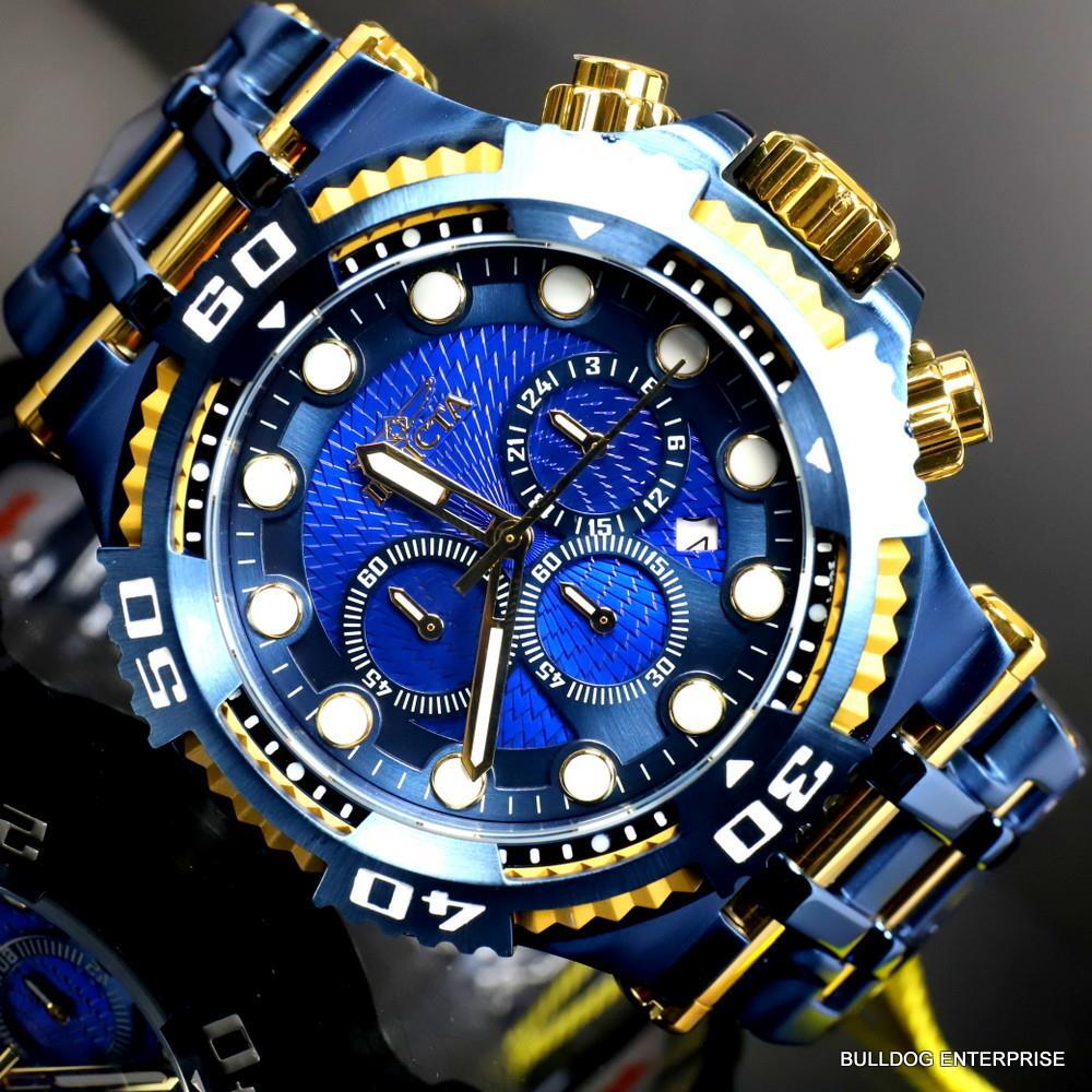 Invicta Chaos Blue and Gold Stainless Steel Bracelet Chronograph 50mm Watch New