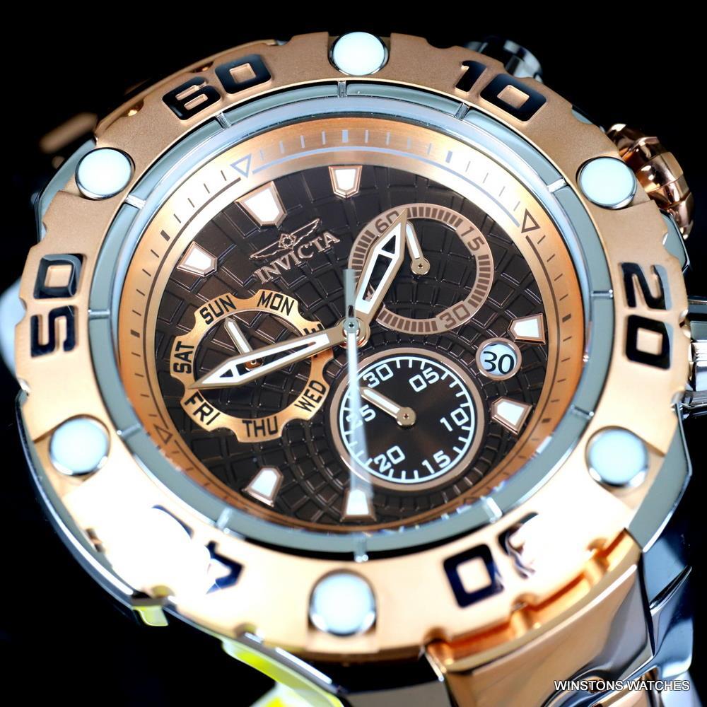 Invicta Excursion High Polish Rose Gold Steel Swiss Mvt 57mm Brown Watch New