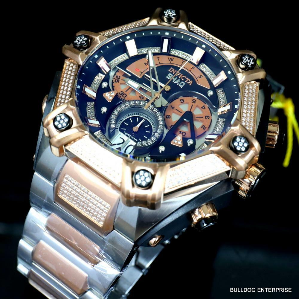Invicta Shaq Bolt 1.4CTW Diamond Steel Swiss Mvt Rose Gold 2 Tone Watch 60mm New