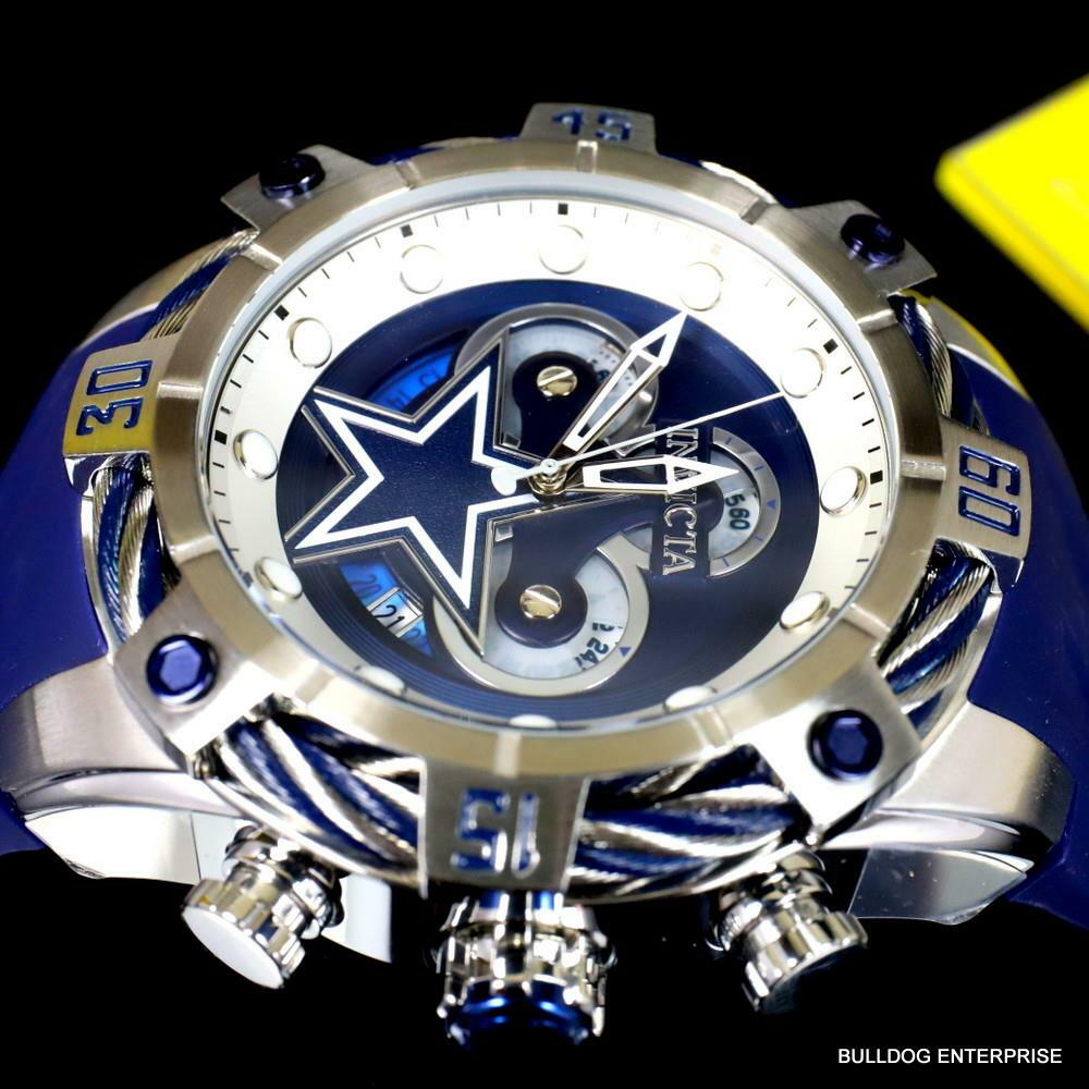 Invicta NFL Dallas Cowbys Bolt Blue Chronograph Silicone Watch 52mm New