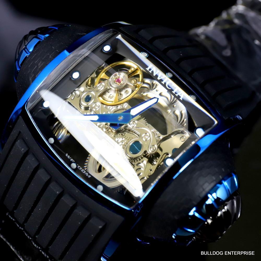 Invicta Vintage Ghost Bridge Automatic Skeletonized Blue Clear 68mm Watch New
