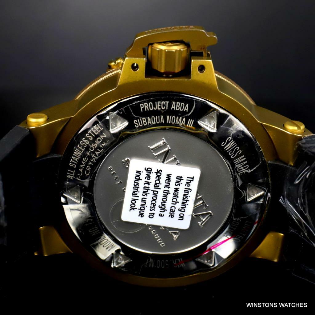 Invicta Subaqua Noma III Swiss Made Wood 50mm Distressed Gold Plated Watch New