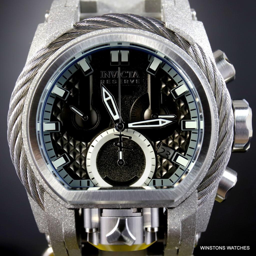 Invicta Reserve Bolt Zeus Magnum Sandblasted Steel 52mm Black 2 Dials Watch New