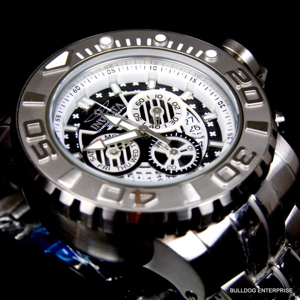 Invicta Sea Hunter III Black 70mm Swiss Movement Steel Chronograph Watch New