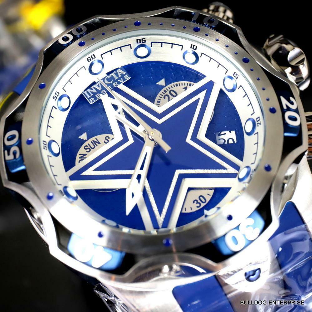 Invicta NFL Dallas Cowboys Venom Gen III 52mm Blue Swiss Chronograph Watch New