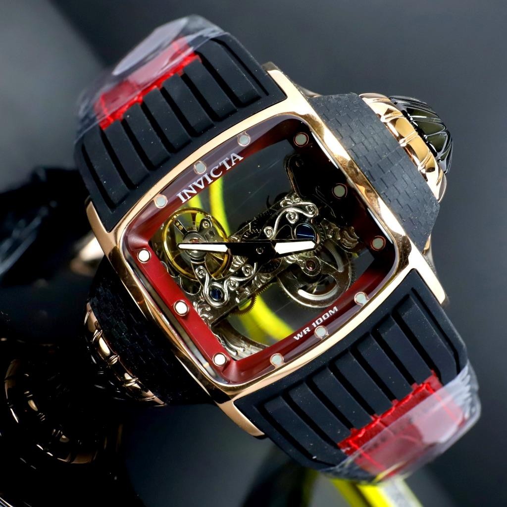 Invicta Vintage Ghost Bridge Automatic Skeletonized Rose Gold Red 68mm Watch New