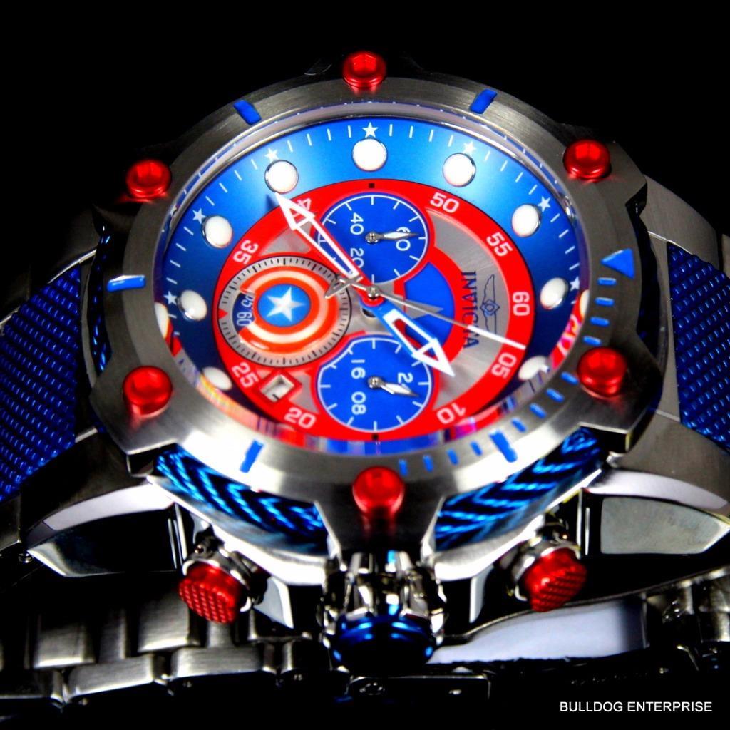 Invicta Marvel Captain America Bolt 51mm Steel Limited Ed Chronograph Watch New