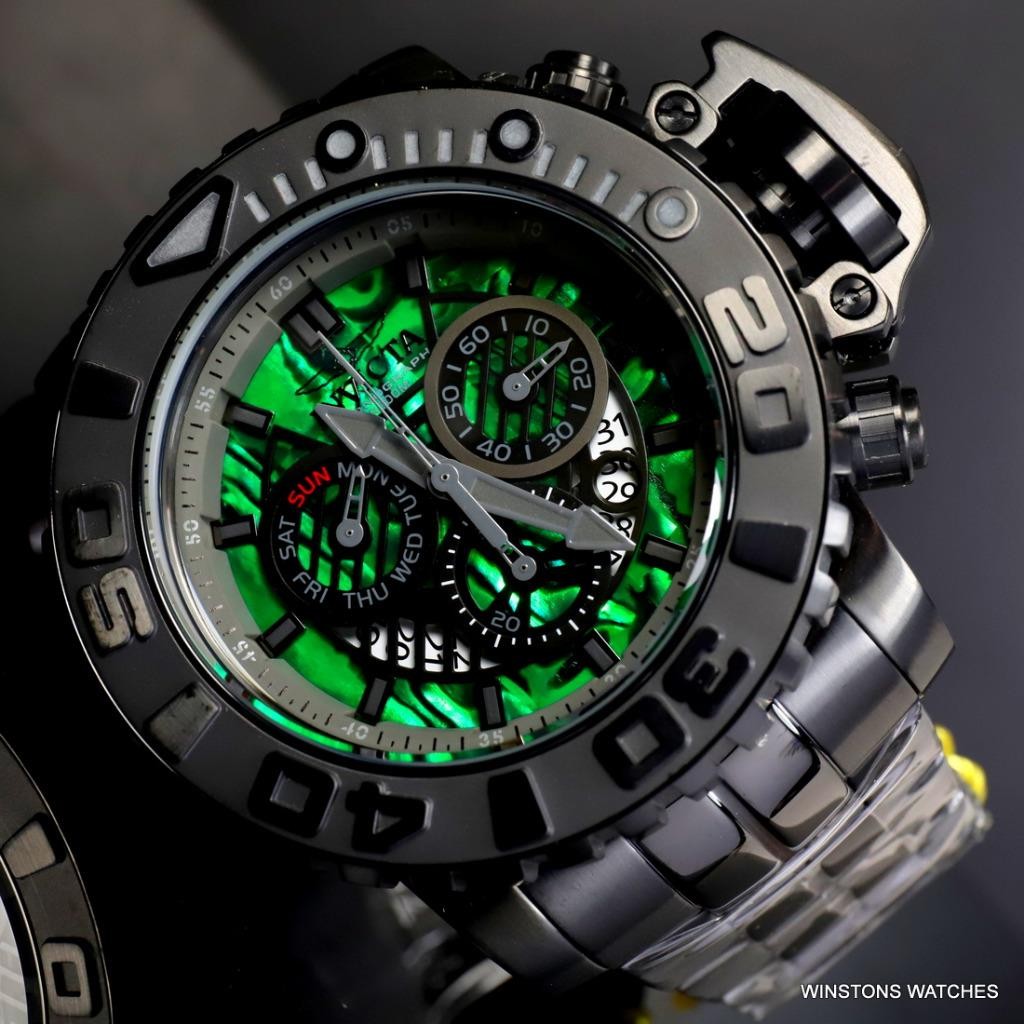 Invicta Sea Hunter Gen II Green Abalone Swiss Mvt 58mm Black Steel Watch New