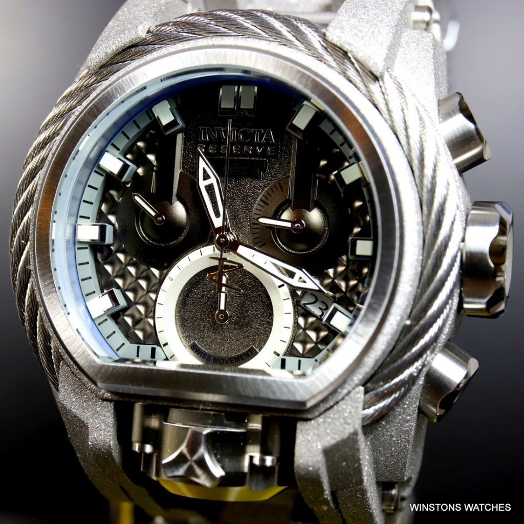 Invicta Reserve Bolt Zeus Magnum Sandblasted Steel 52mm Black 2 Dials Watch New